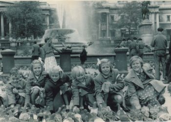 Six Batten Children in Trafalgar Square England Six Batten Children in Trafalgar Square England